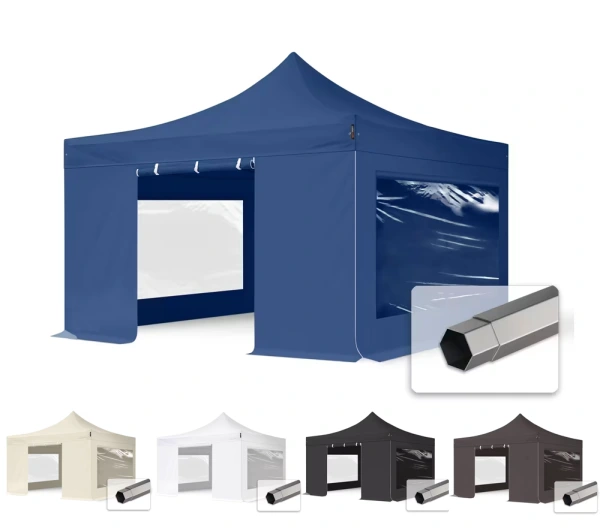 Rozkladací stánok 4x4 metre so 4 stenami 5 farieb na výber 6 hran OCEĽ 1