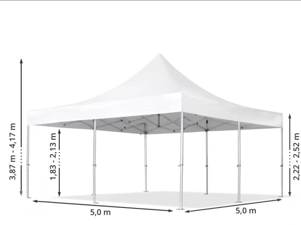 Nožnicový stan 5x5 m s bočnicami panorama HLINÍK 50mm 2