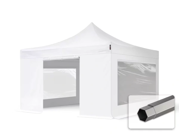 Rozkladací stánok 4x4 metre so 4 stenami 5 farieb na výber 6 hran OCEĽ 12