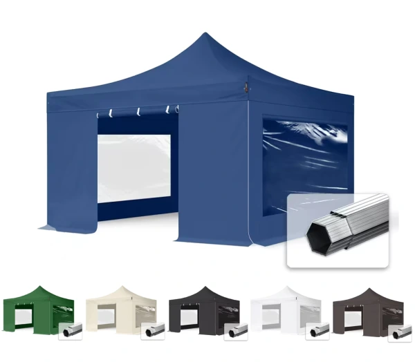 Rozkladací stánok 4x4 metre so 4 stenami 6 farieb na výber 6 hran HLINÍK 40 mm 1